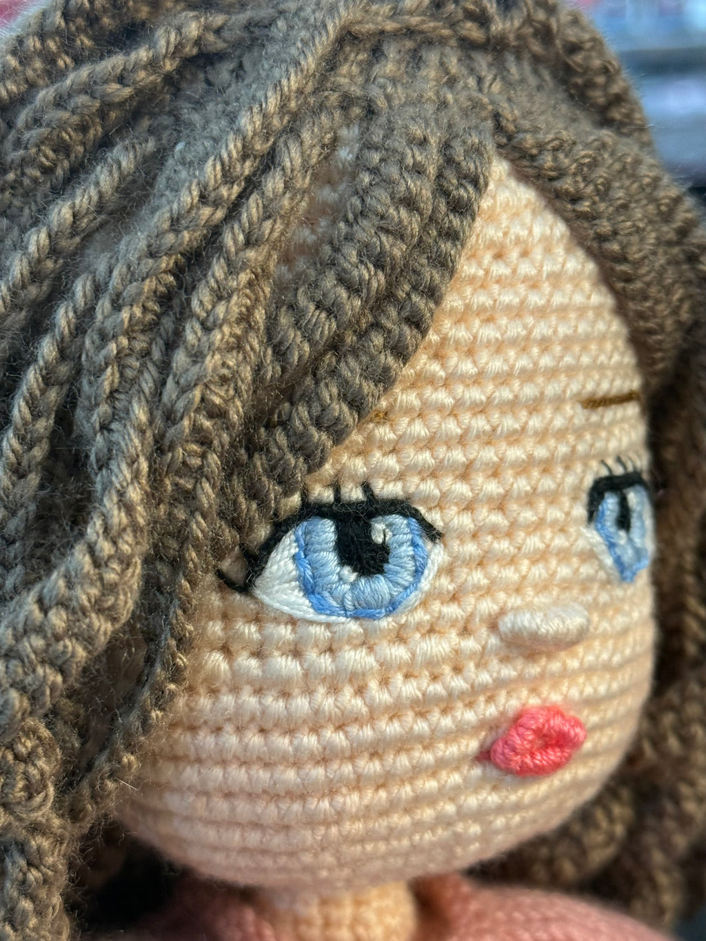 Curly Hair Pink Dress Amigurumi Doll with Pet