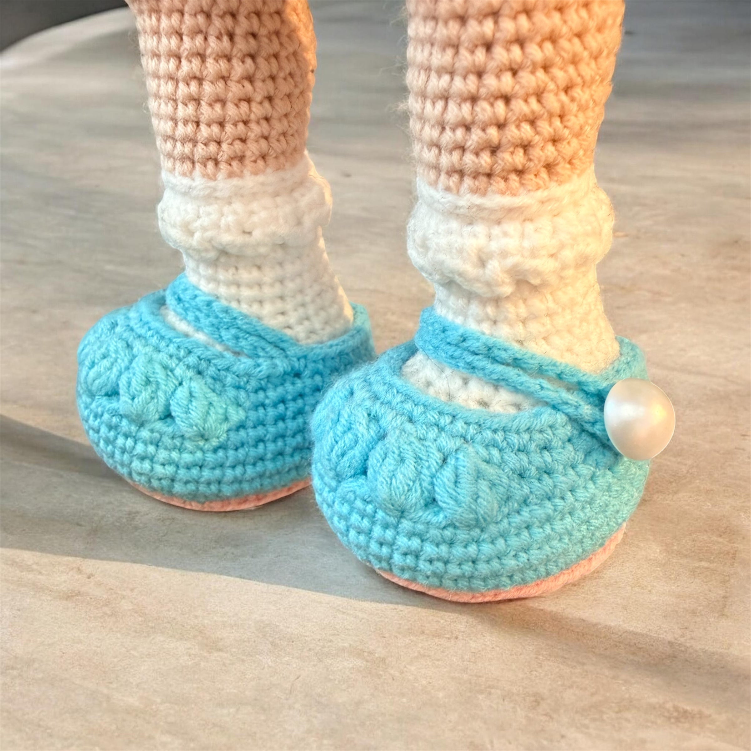 Long Brown Hair Amigurumi Doll with Blue Dress
