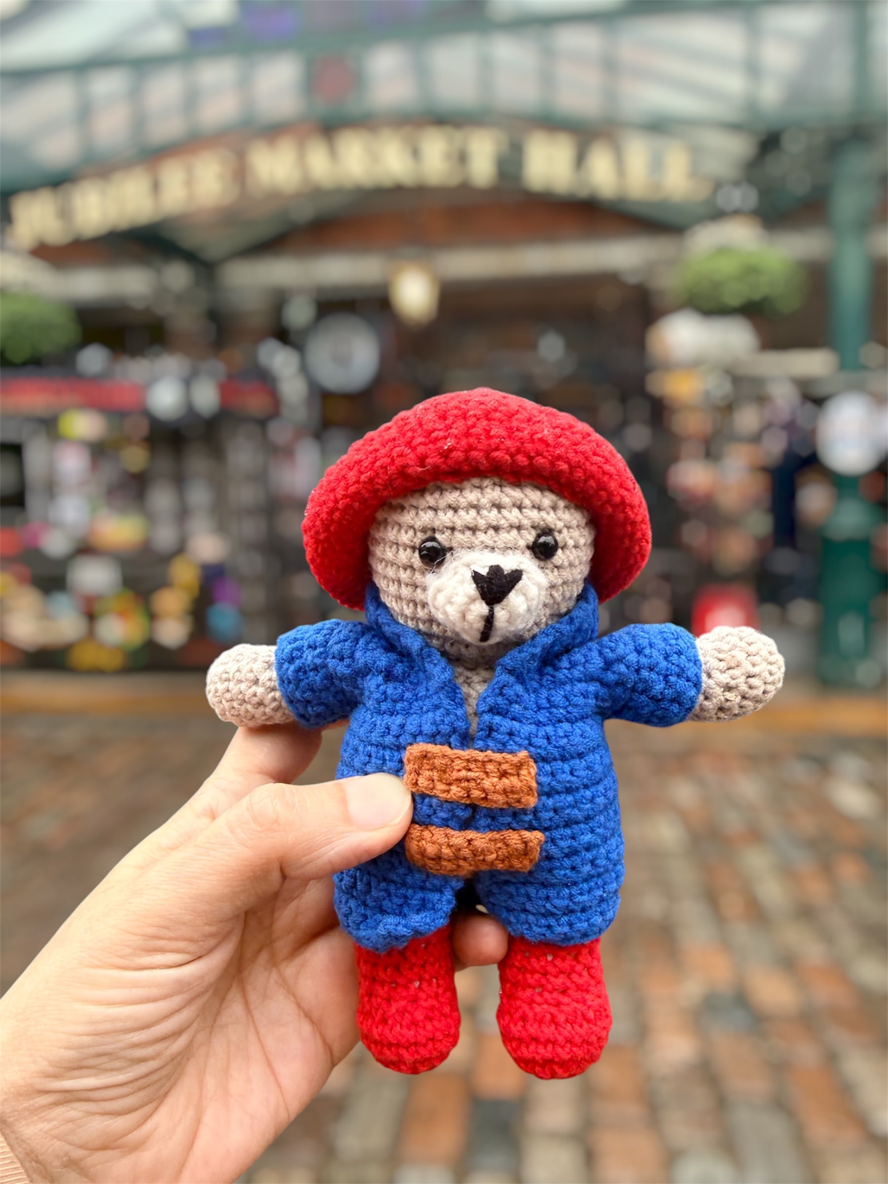 Crochet Red Hat London Bear Amigurumi Keychain
